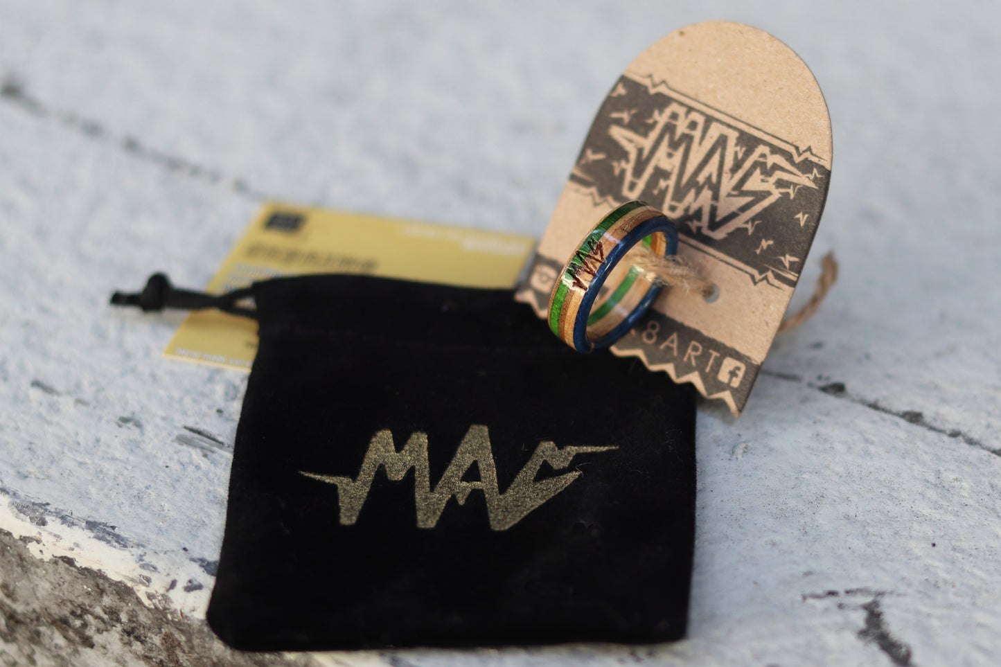 Wooden Sk8 Ring - Blue / Green