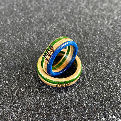 Wooden Sk8 Ring - Blue / Green