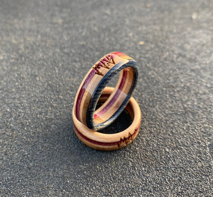 Wooden Sk8 Ring - Dark grey / Red