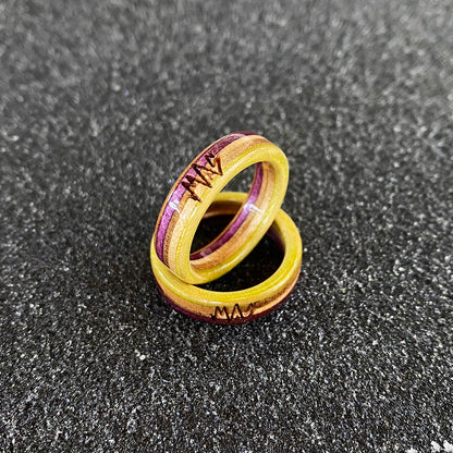 Wooden Sk8 Ring - Lemon green / Purple