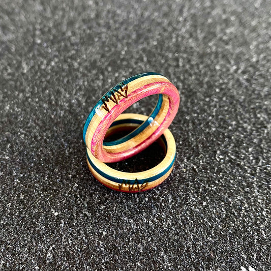 Wooden Sk8 Ring - Pink / Blue