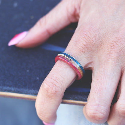 Wooden Sk8 Ring - Pink / Blue